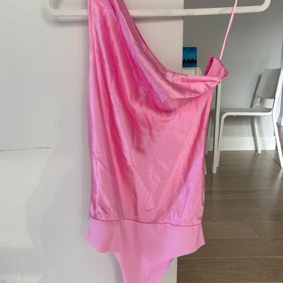 Pink Silk Cami NYC One Shoulder Body Suit size XS - Picture 3 of 3